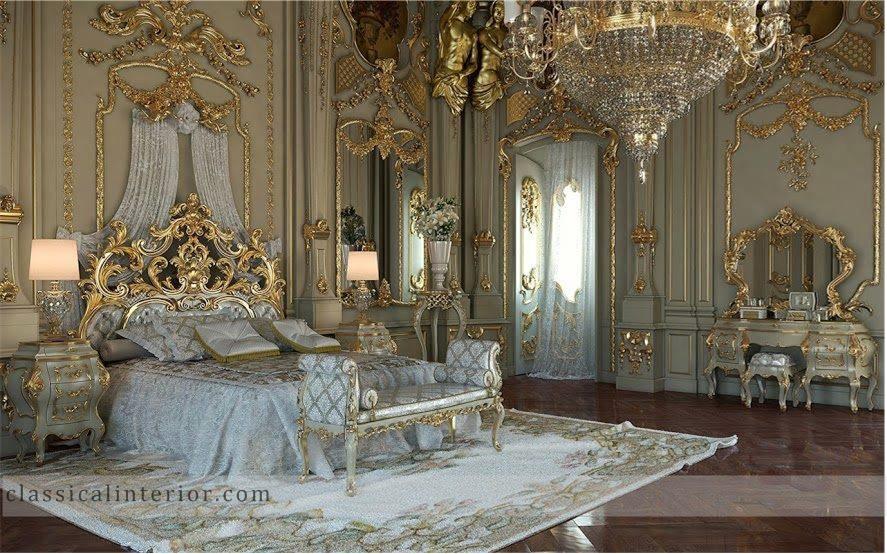 Royal Gold Bedroom Set Carved With King Size BedTop and Best ...