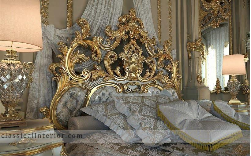 Royal Gold Bedroom Set Carved With King Size Bedtop And Best