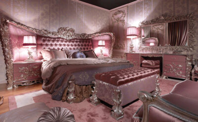 Carving Silver Italian Style Bedroom